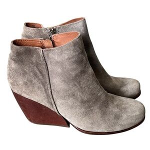 Kork-ease Natalya grey suede wedge booties with side zipper closure